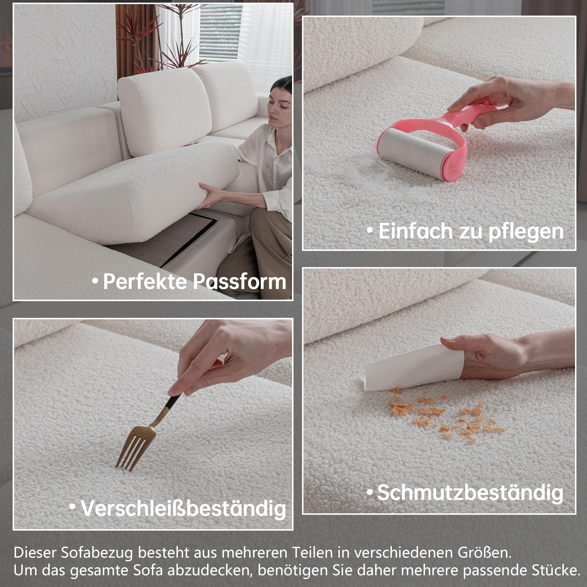 OHSIO Sofa Überzug – Hoch Elastischer, Rutschfester Sitzkissenbezug – Waschbarer, Haustierfreundlicher Sofabezug für Couch, Strapazierfähig(Elfenbein, 1x Chaiselongue-Bezug)