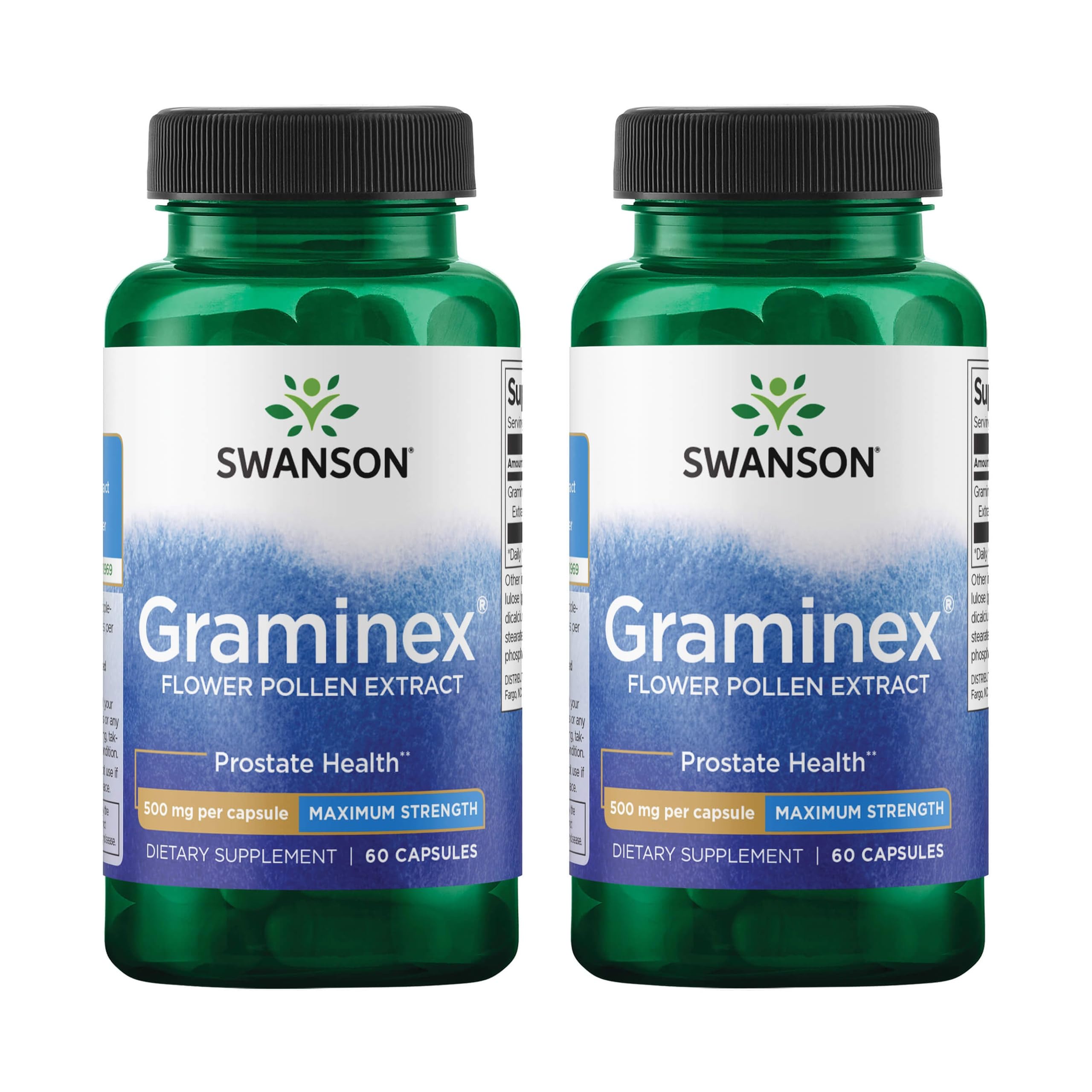 Swanson Maximum Strength Graminex Flower Pollen Extract - Supports Prostate Health, Urinary Tract Function, and Kidney Health - Mens Health Supplement - (60 Capsules, 500mg Each) (2 Pack)