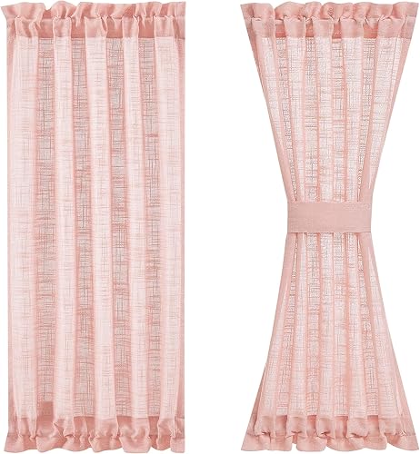 FMFUNCTEX French Door Panels Sheer Pink 72" Long Linen Textured Front Glass Door Curtain Solid Privacy Sliding Door Curtains for Foyer Tiebacks disponible en Yaxa Guatemala