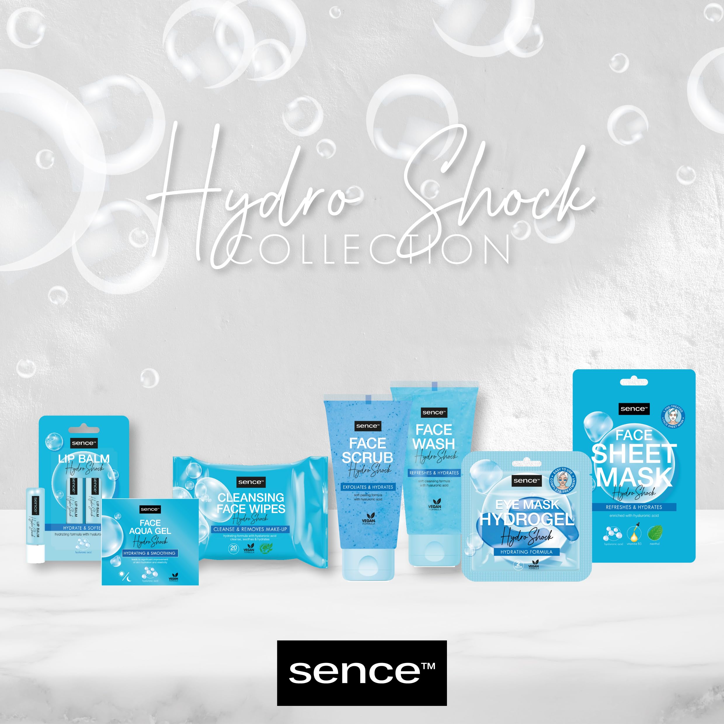 Sence Balm Hydro Shock, pomadka do ust z kwasem hialuronowym i parafiną, kosmetyk do pielęgnacji ust, pielęgnacja na dzień dla gładkich ust, wegańska pomadka do ust (2 x 4,3 g)
