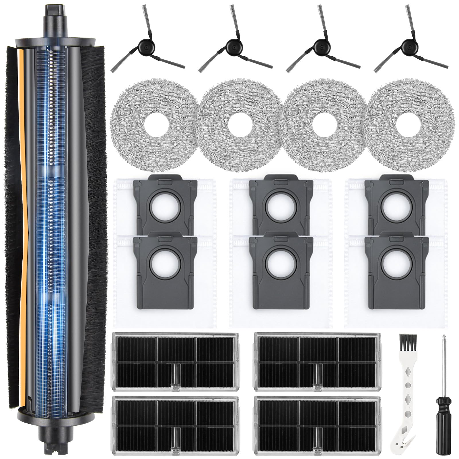 TriCut-Bürste Zubehör für Dreame L10s Ultra Gen 3 / L50 Ultra AE / X40 Ultra Complete / L40 Ultra / X40 Master/Mova P50 Pro Ultra, 6 Staubbeutel 4 Seitenbürsten 4 Wischtücher 4 Filter 1 Hauptbürste