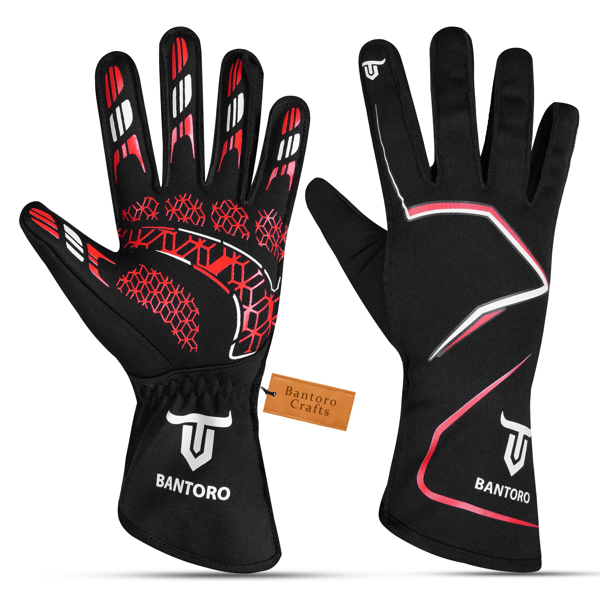 Gants de course Go Kart – Paume légère en silicone haute adhérence, coupe confortable pré-incurvée, polyester respirant, poignets élastiques – Équipement de karting intérieur et