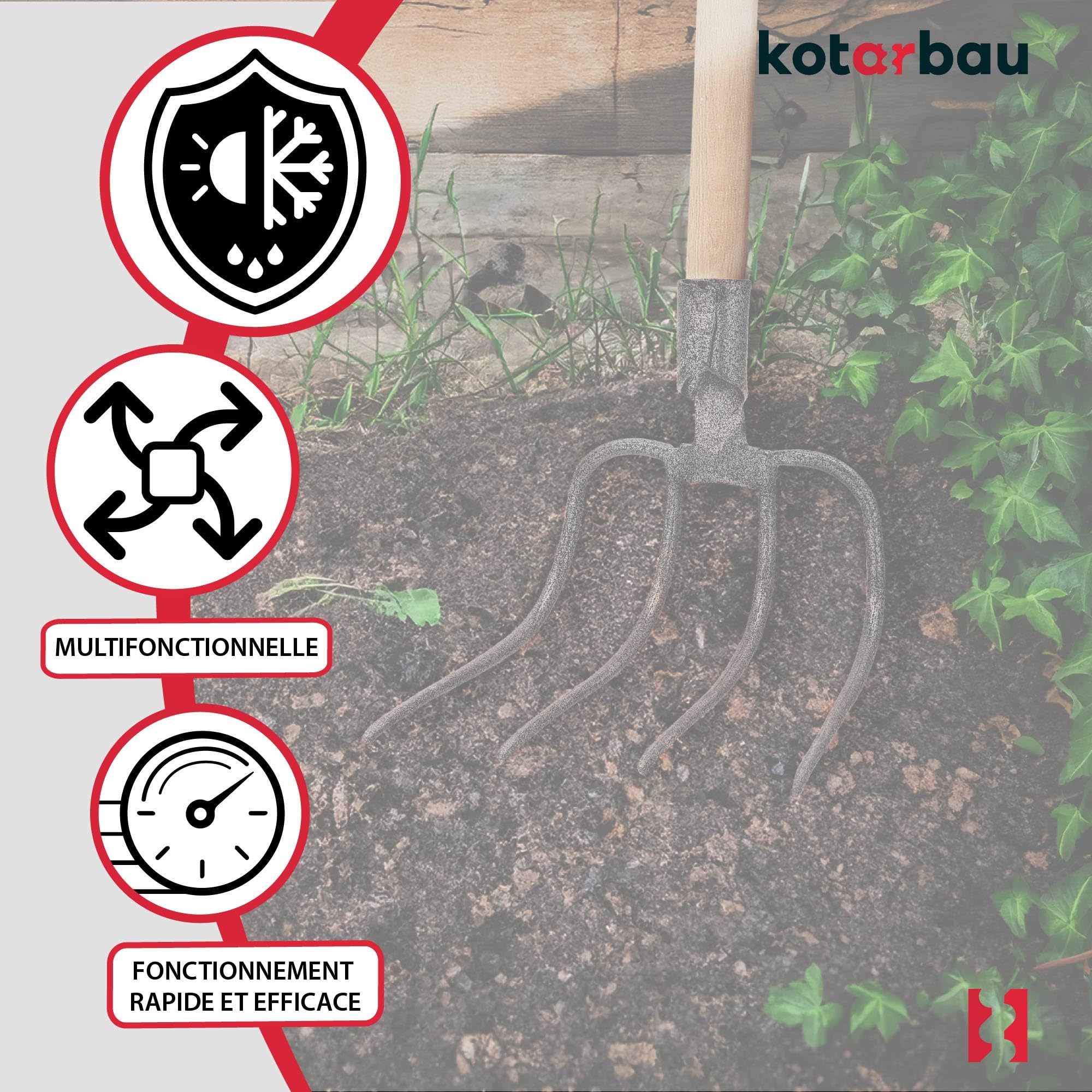 KOTARBAU® Fourche de Jardin 4 Dents Fourche à Bêcher Fourche à Compost à Fumier Accessoire de Jardin Outil de Jardinage