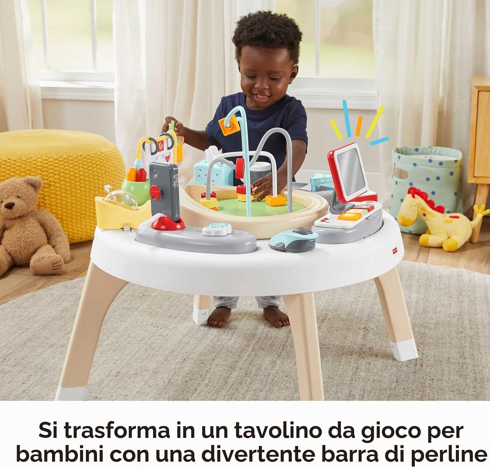 Fisher-Price - Centro attività 2-in-1 Like a Boss, Centro attività e Tavolino Primi Passi con Musica, Luci e Suoni, per Neonati 6+ Anni, HBM26