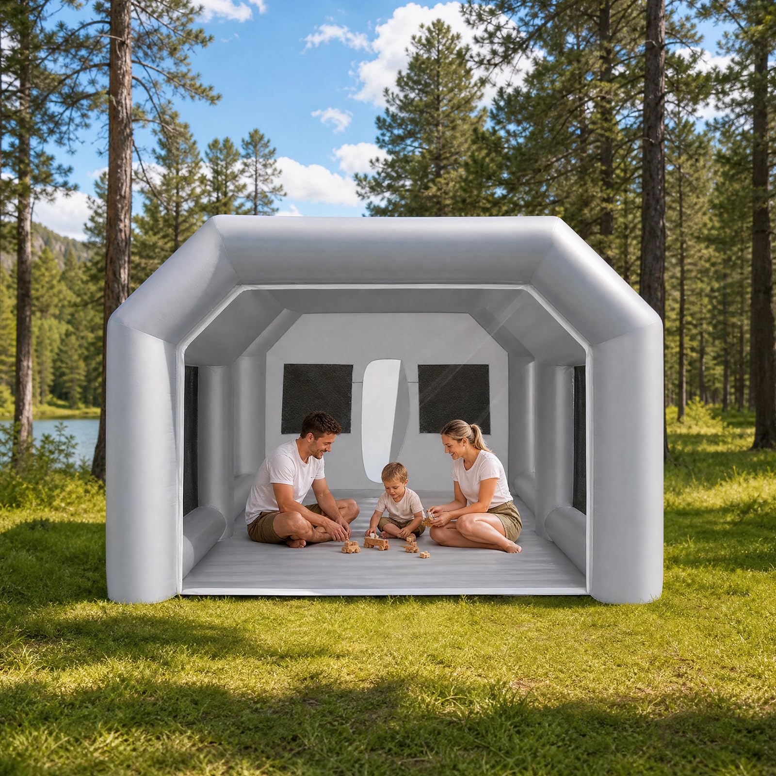 Portable Inflatable Paint Booth Grau Mit Filtern Abnehmbar Lackierzelt | Rechteckig,Maximale Inflationszeit 5 Min,Für Geschäftsdemonstrationen,Medizinische Hilfe Und Isolation,4 * 2.5 * 2.2m