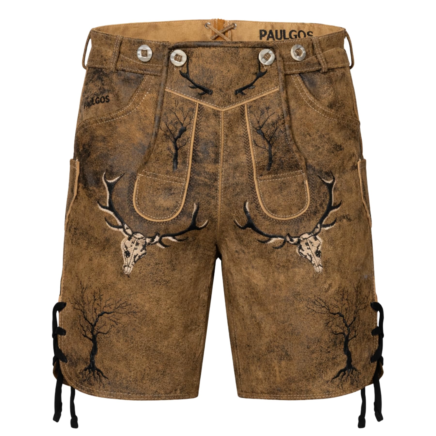 PAULGOS Herren Trachten Lederhose HK6 Antik + Träger, Echtes Leder, Gr. 44-60