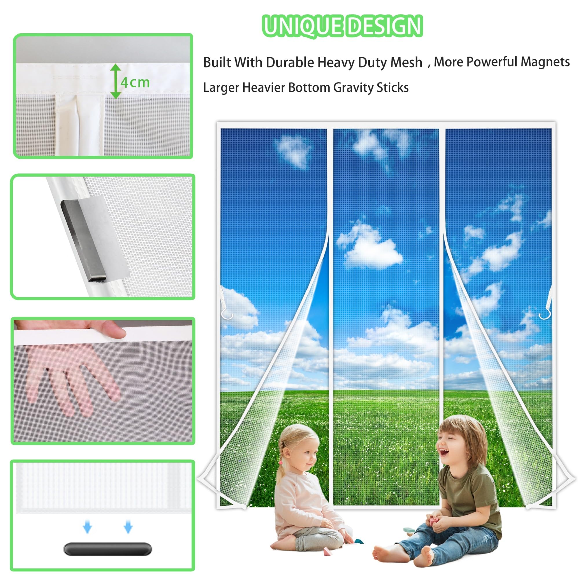 Moustiquaire Porte Fenetre Aimantée Magnetique, 320x200 cm Rideaux Anti Mouches pour Double Porte, Rideaux Toile Insect Ecran, Moustiquaire Baie Vitree Coulissante, Magnétique Moustique ‎Blanc