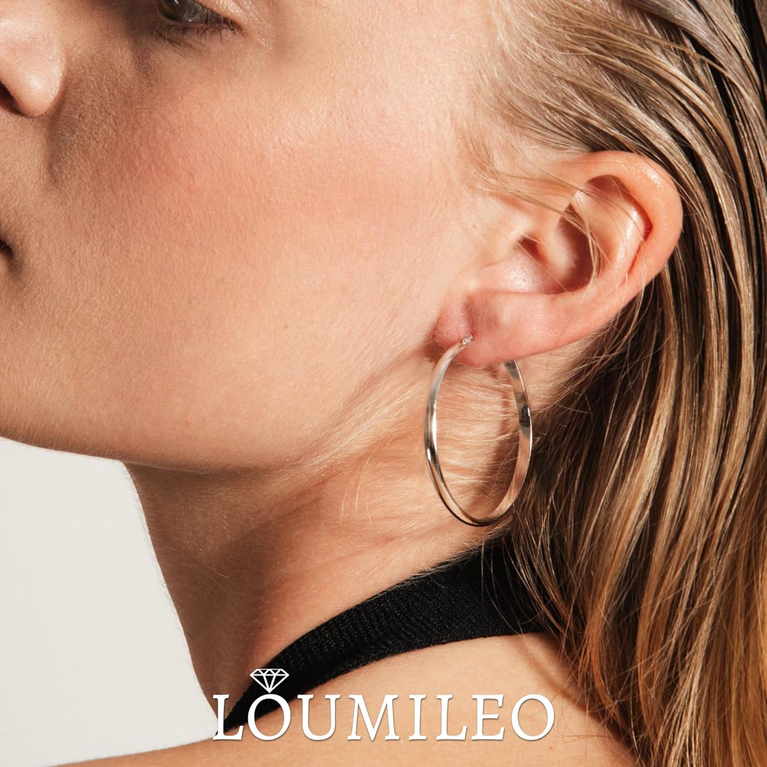 LOUMILEO 4mm Wide Large Silver Hoop Earrings Lightweight 925 Sterling Silver Hoop Earrings for Women Hypoallergenic Big Thin Hoops Earring for Women 30/40/50/60/70MM - Image 3