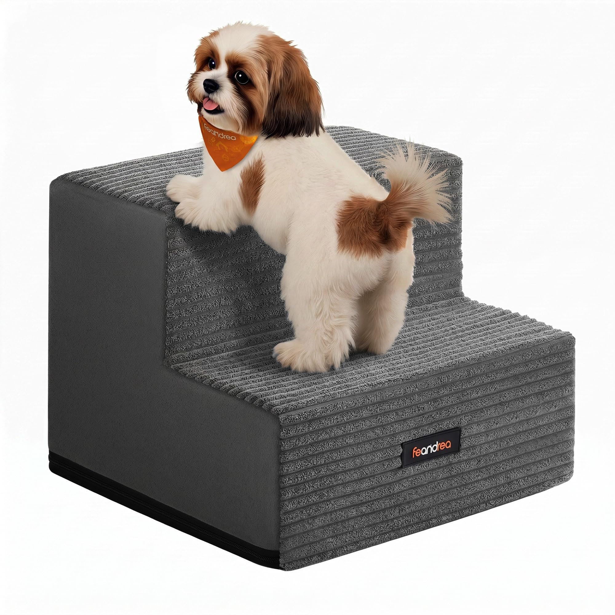 Feandrea Scaletta per Cani a 2 Gradini, Scale in Schiuma ad Alta Densità, Antiscivolo con Fodera Lavabile e Impermeabile, 30 x 38 x 28 cm Grigio piombo, per Letto e Divano, Collezione Baddi PPS022GN01