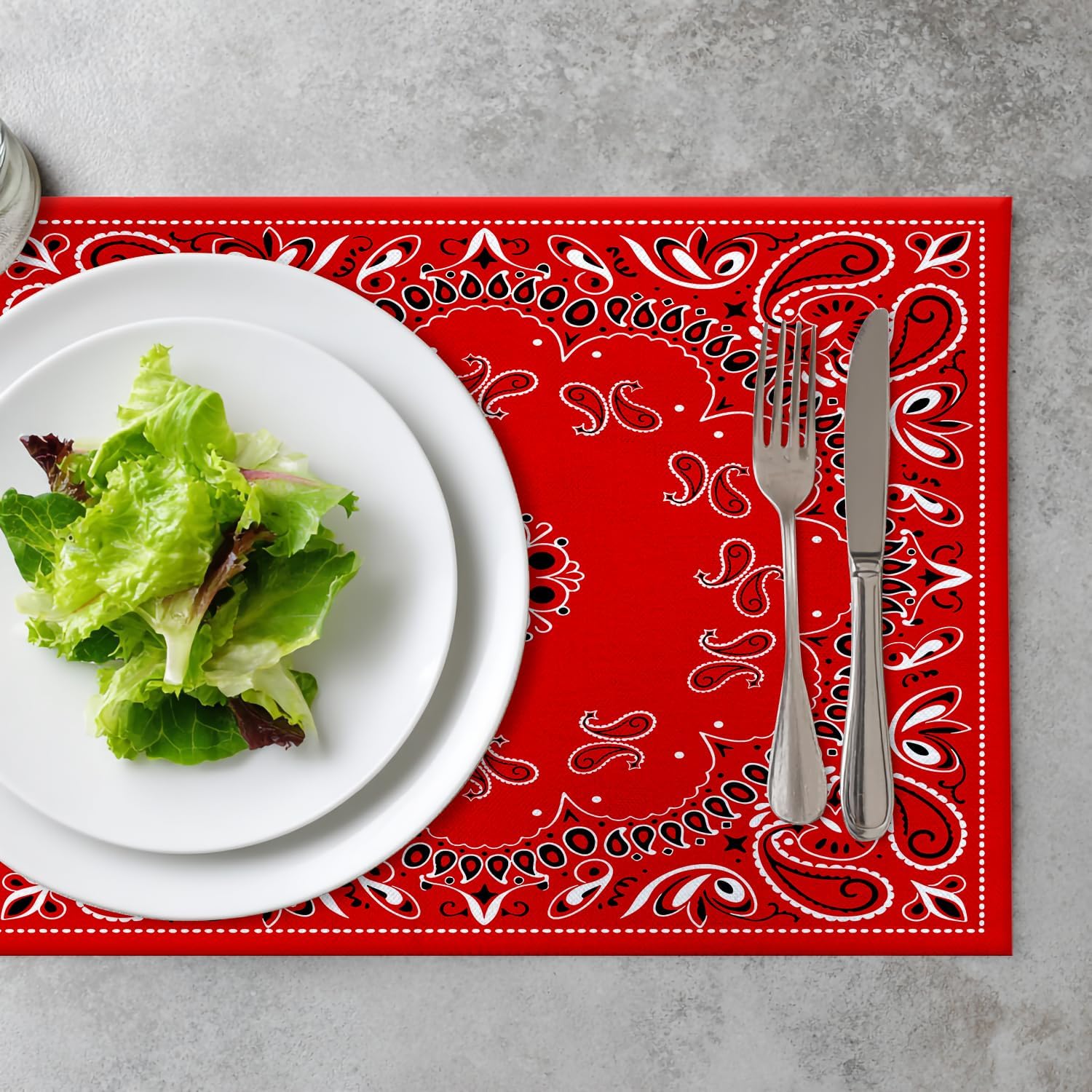 Red Paisley Bandana Placemats,Bandana with Red Paisley in The Middle Place Mats for Dining/Kitchen Table Waterproof Washable Linen Heat Insulation Dinner Table Mats 12x18 in 4 PCS