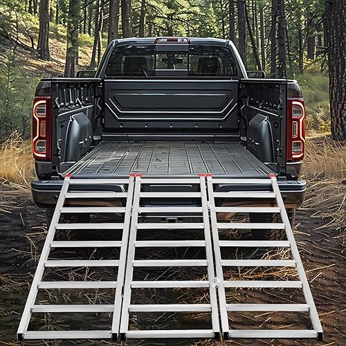 Miniatura 4 de Rampas de carga de aluminio para motos de nieve de 69 pulgadas de largo x 50 pulgadas de ancho, rampa de carga para motos de nieve de capacidad de