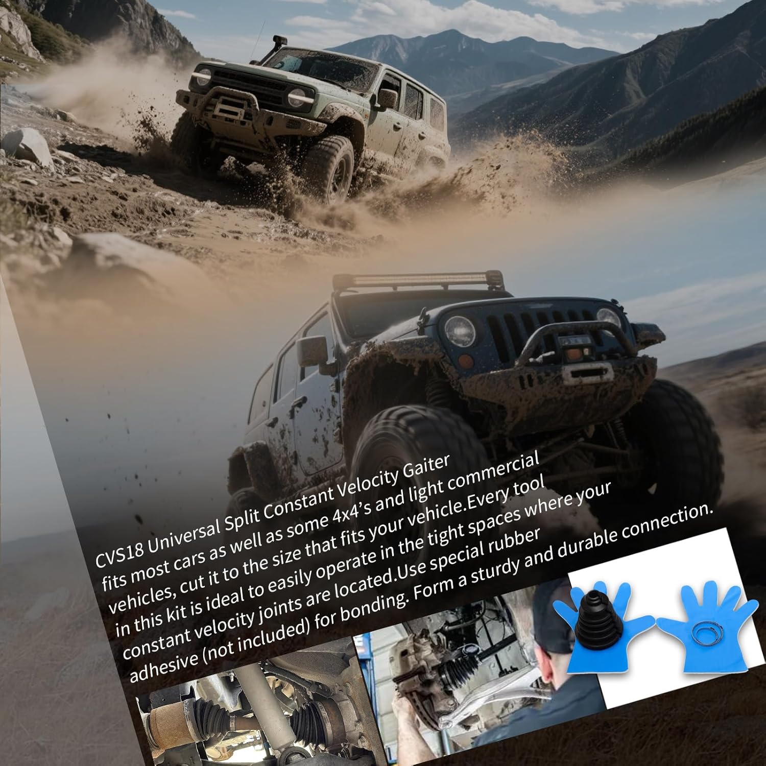 CVS18 Universal Split Constant Velocity Gaiter, Universal CV Boot Kit Split Joint Gaiter Stretchable Replacement Car Auto Parts