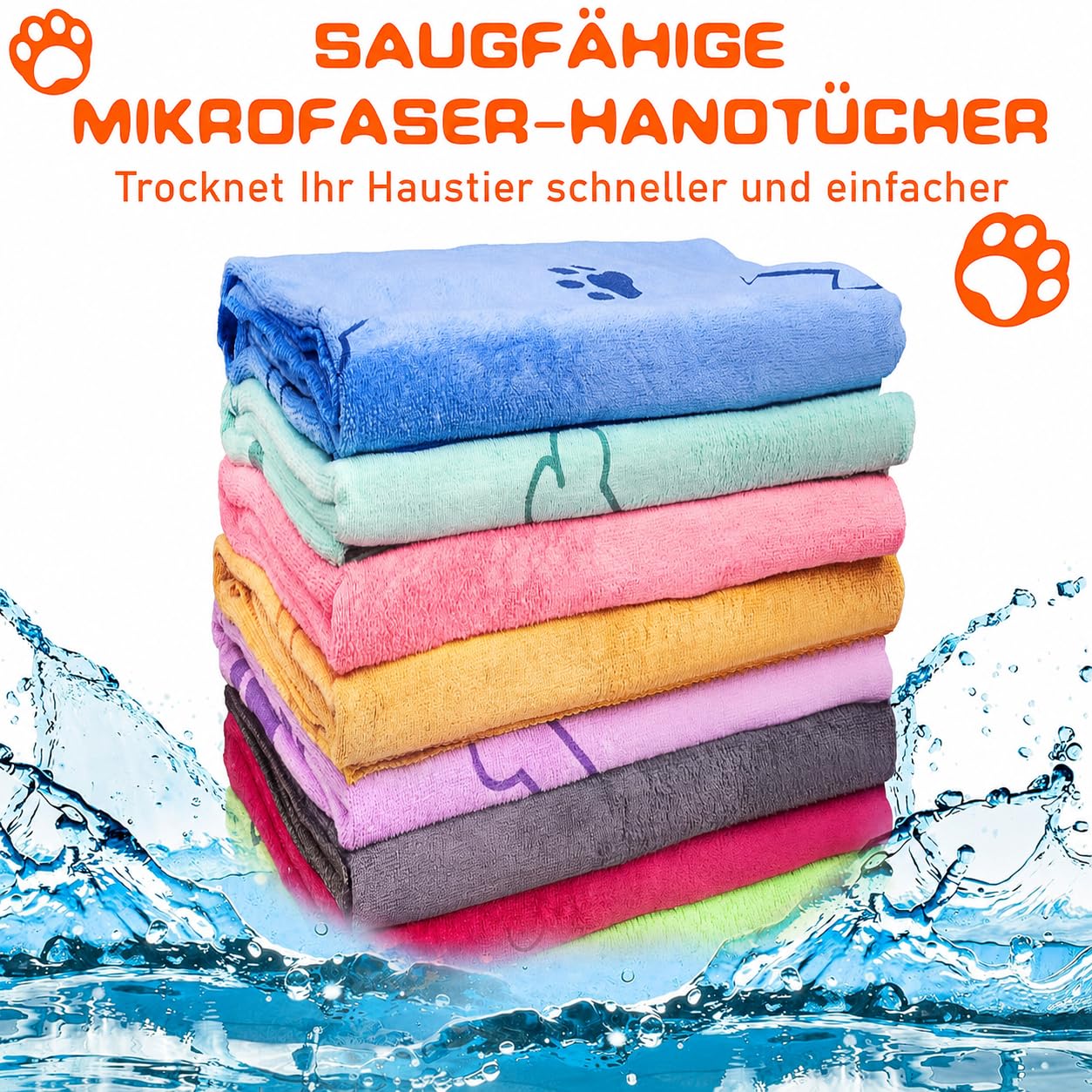Hundehandtuch 8er Set, Mikrofaser-Handtücher 140 x 70 cm für Hunde & Katzen | Extra Saugstark & Weich, Schnelltrocknend, Ideal Nach Baden, Regen, Schwimmen, Auto, Reise & Pfotenreinigung
