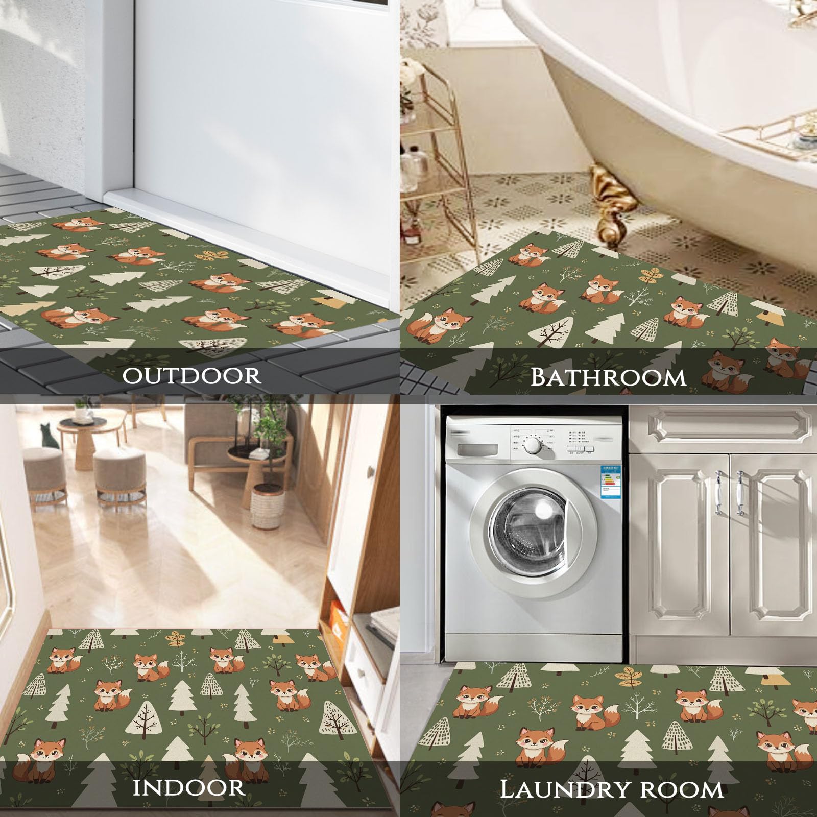 Felpudo Entrada Casa Árboles De Zorro 60x120cm | Alfombra de Puerta Animales Sencillos del Bosque, Felpudo de Bienvenida, Antideslizante, Alfombra Decorativa de Perfil bajo para Pasillo y Sala