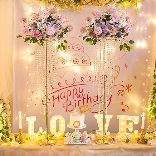 Miniatura 7 de Jarrones altos de boda para mesas 10 jarrón de flores dorado de 394 pulgadas con candelabro de cristal decoración de mesa de centro de mesa soporte