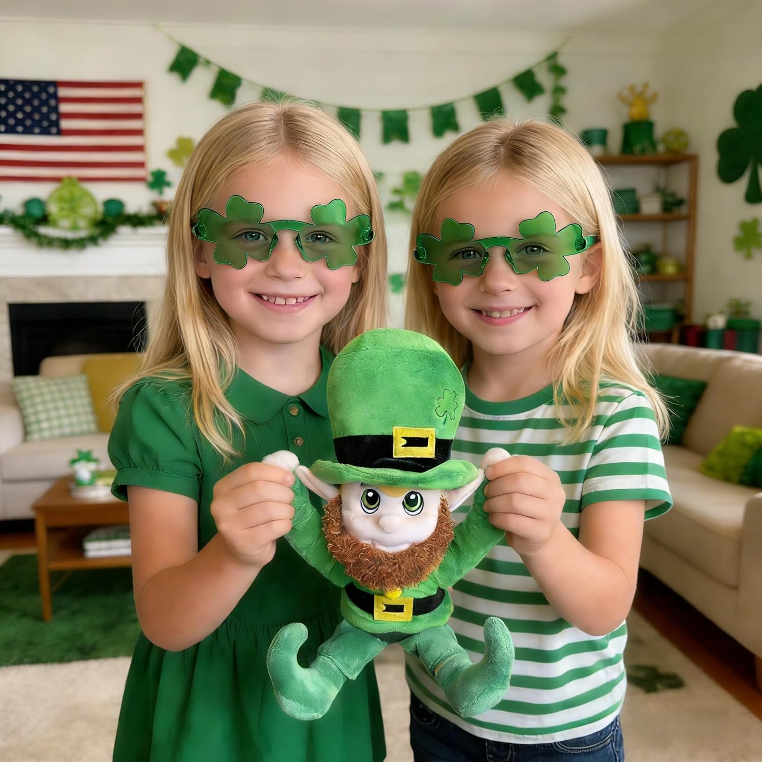 15 Inch Leprechaun Plush Figure, Includes Toy Glasses,Green Outfit, St. Patrick’s Day Theme Toy for Kids
