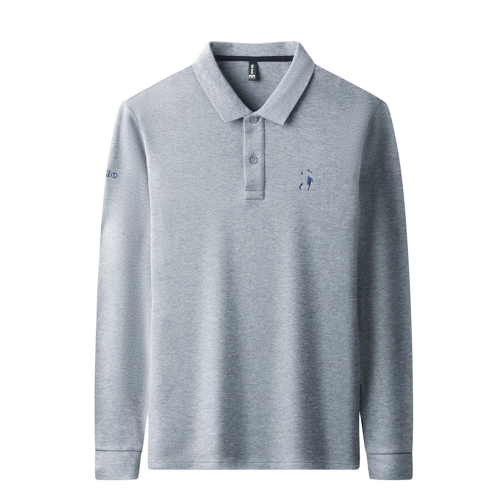 Herren-Poloshirt aus reiner Baumwolle, langärmelig, exquisite Stickerei, Golf, bequem, lässiges T-Shirt