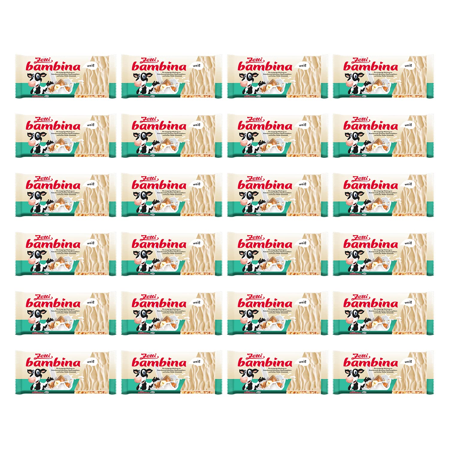 Zetti bambina weiße Schokolade mit Haselnuss und Karamell, 24er Pack (24 x 100 g) (Weiß, 24 Stück)