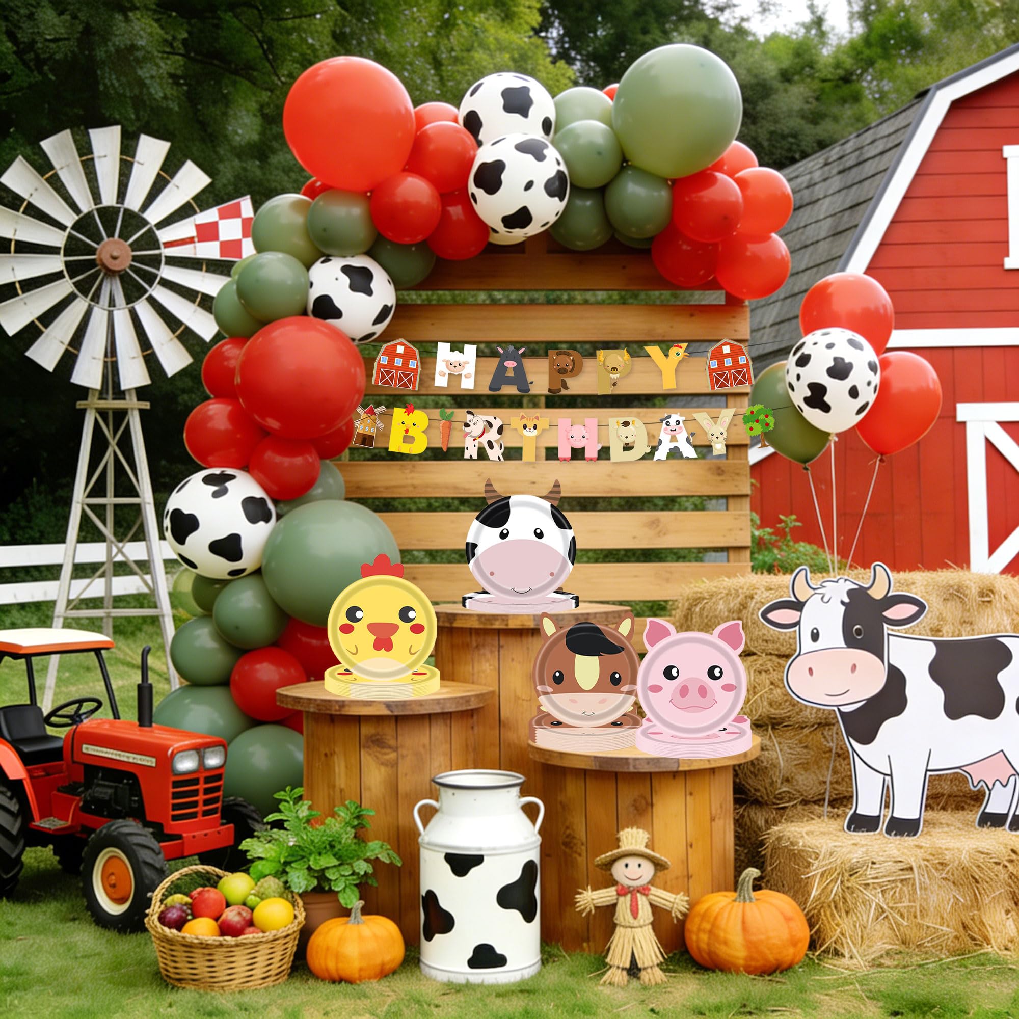 JeVenis platos de papel con animales de granja vajilla desechable granja | platos de papel con animales de granja vajilla desechable granja bandera de cumpleaños accesorios para fiestas de cumpleaños