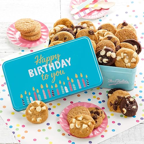 Miniatura 2 de Mrs. Fields Cookies Happy Birthday - Lata de galletas de tamaño bocado de 30 mordeduras, incluye 5 sabores diferentes, 1.3 libras (paquete de 30)