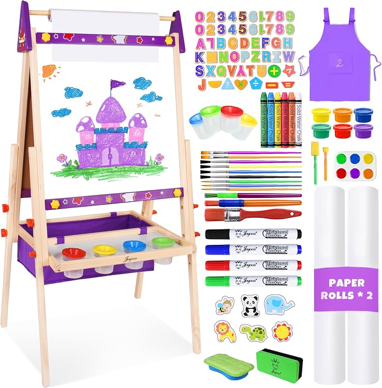 Caballete de arte para niños Caballete para niños pequeños, Caballetes de madera ajustables para niños pequeños Pizarra blanca y pizarra para niños Pizarra de borrado en seco para niños, Caballete de arte para niños de 2 a 4 años 4 a 8 9 a 12 Caballetes de dibujo