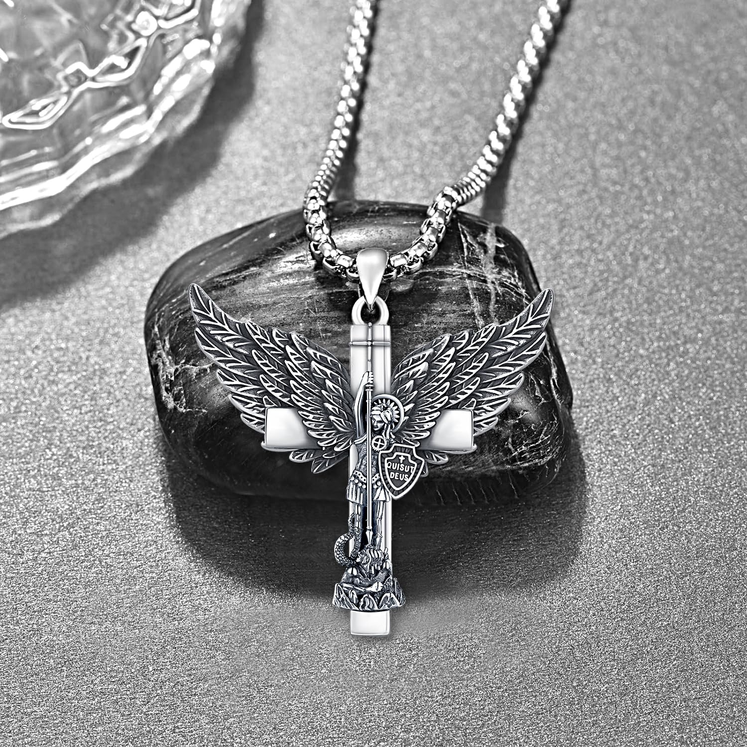 St. Michael Halskette 925 Sterling Silber Erzengel Michael Kreuz Anhänger Herren Anhänger Kette Amulett Schmuck Geschenke für Damen Herren