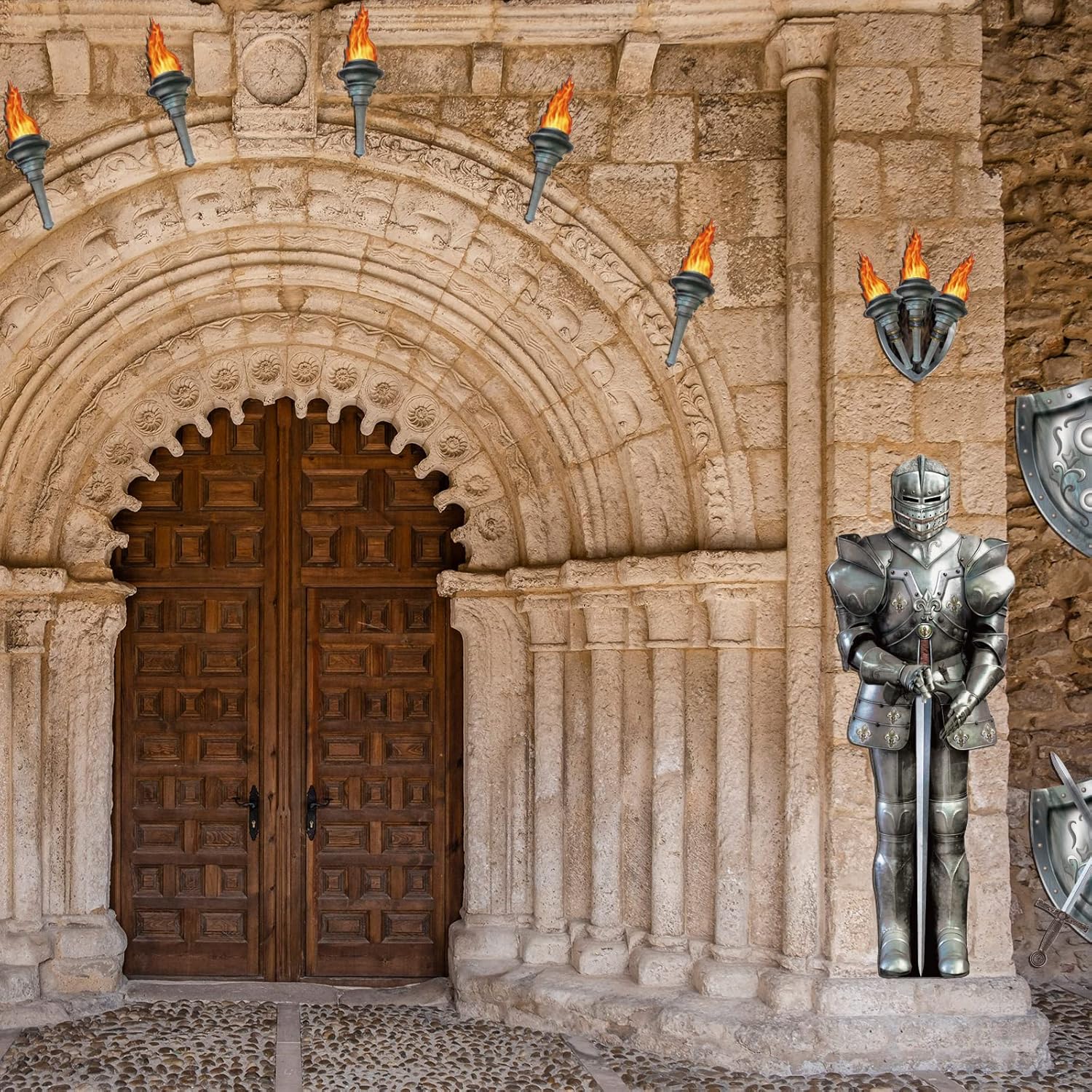 Honoson 10 Pcs Medieval Party Decorations 6 Feet Jointed Suit of Armor Knight Cut Out Castle Decorations Medieval Shield Photo Prop for Castle Renaissance Knight Party Wall Decor Supplies