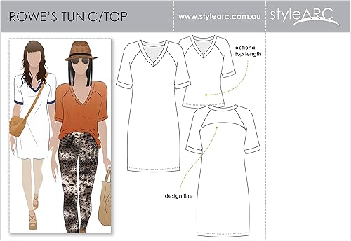 Style Arc Patrón de costura Rowes Raglan Túnica Top (Talla 04-16)
