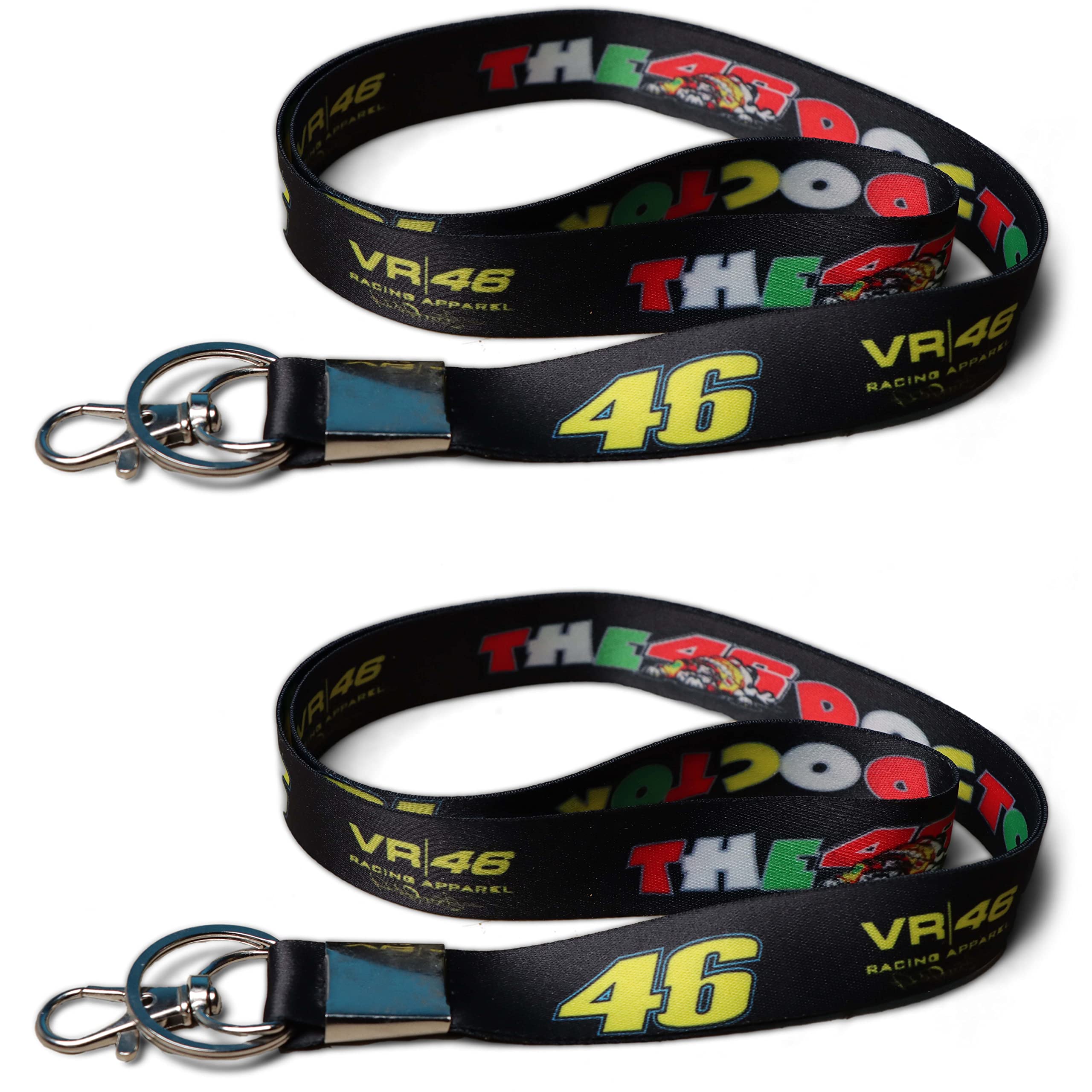 Rinkon VR46 Keychain PACK OF 2 For Men Boys Moto Gp Racing Vr46 Bikers Keychains Rossi Fans Club Lanyard Stylish Sports Doctor Valentino Rossi Rope Fabric ID Tag Fashion Premium Hook Locking BLACK