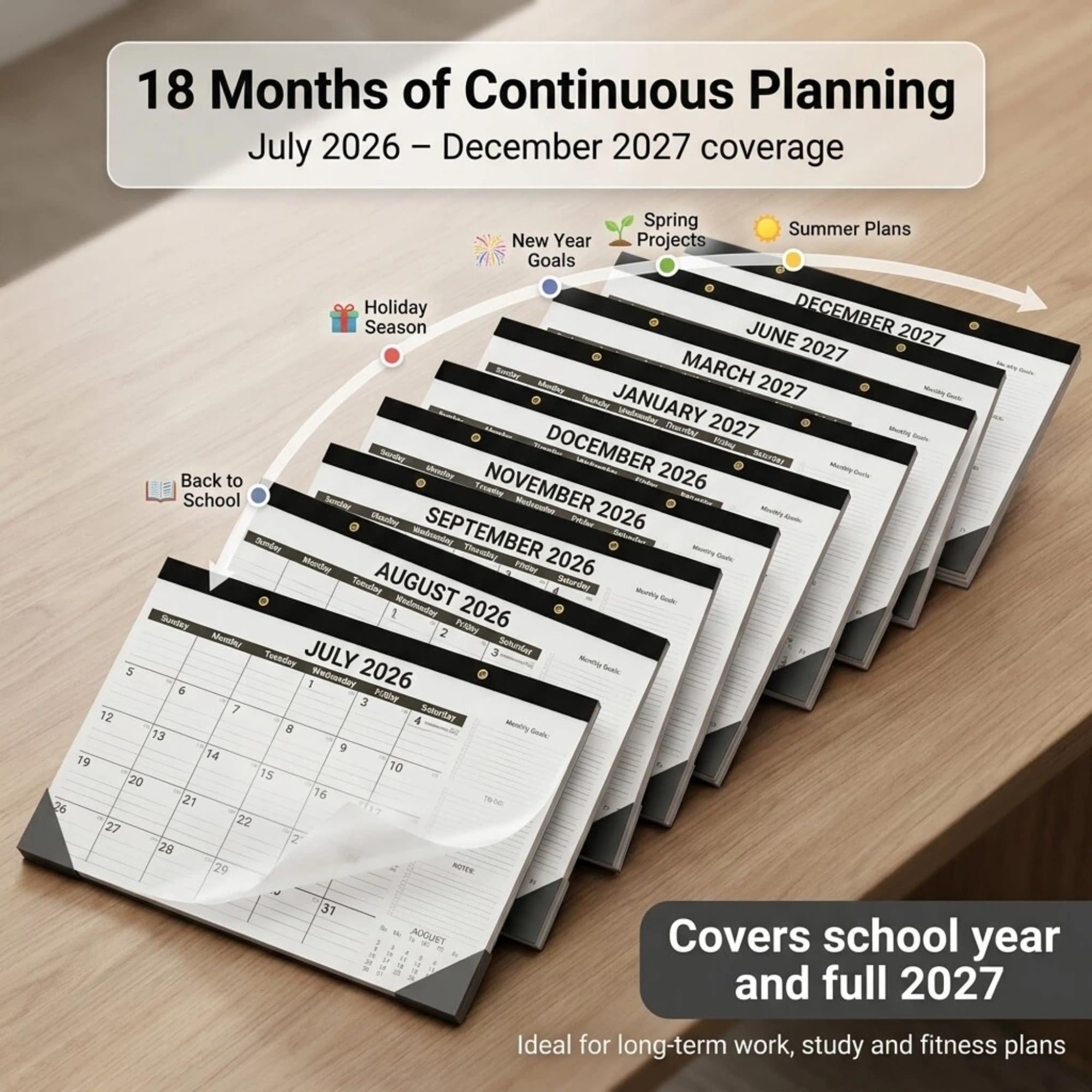 Tischkalender 2026–2027 (3er-Pack) – Juli 2026 bis Dezember 2027–18 Monate – 43,2 x 30,5 cm, professioneller Vorteilspack-Kalender 2026–2027 mit 120 g/m² dickem Papier.