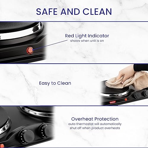 Miniatura 4 de Placa eléctrica de doble quemador, con potente 1700 W, control de temperatura ajustable, placa de cocina portátil compatible con todos los
