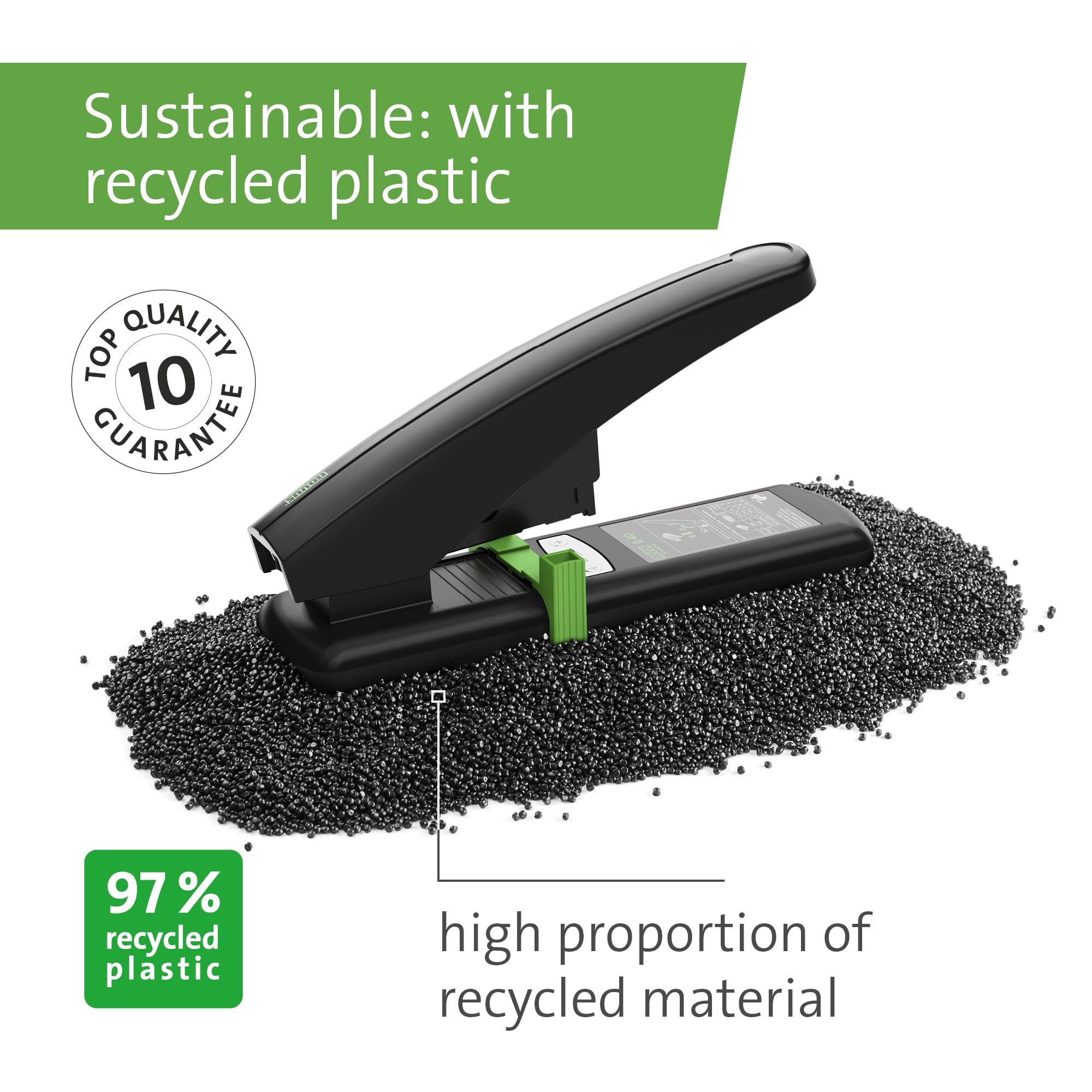 Novus B 40 re+new Agrafeuse durable (capacité d'agrafage 100 feuilles, système anti-blocage, partie inférieure en plastique et partie supérieure en métal avec revêtement en plastique à 97% de
