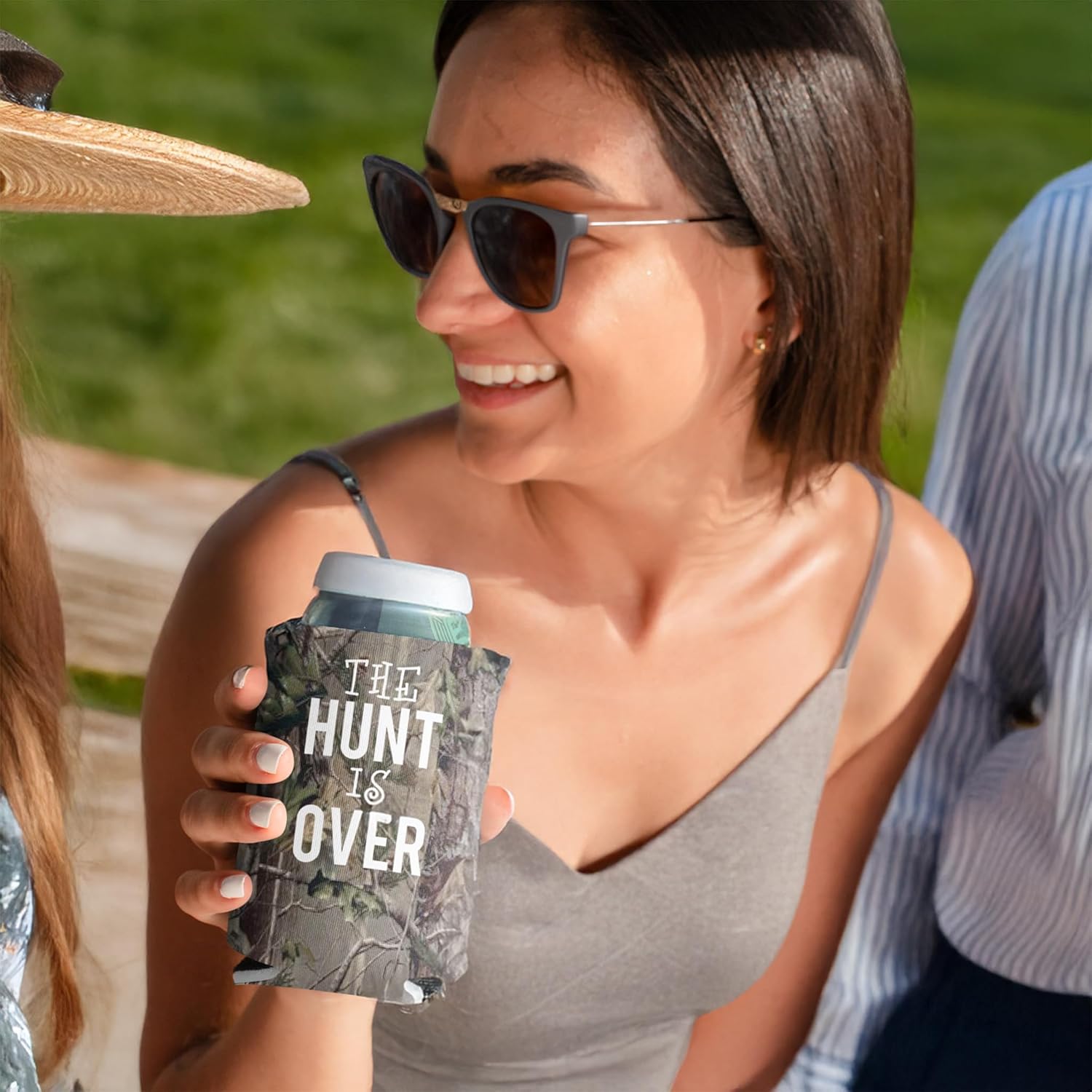 Custom Camouflage Wedding Can Coolers – The Hunt Is Over – Personalized Drink Sleeves for Rustic Weddings, Bachelor Parties & Outdoor Celebrations – 16 oz – VictoryStore, Set of 150