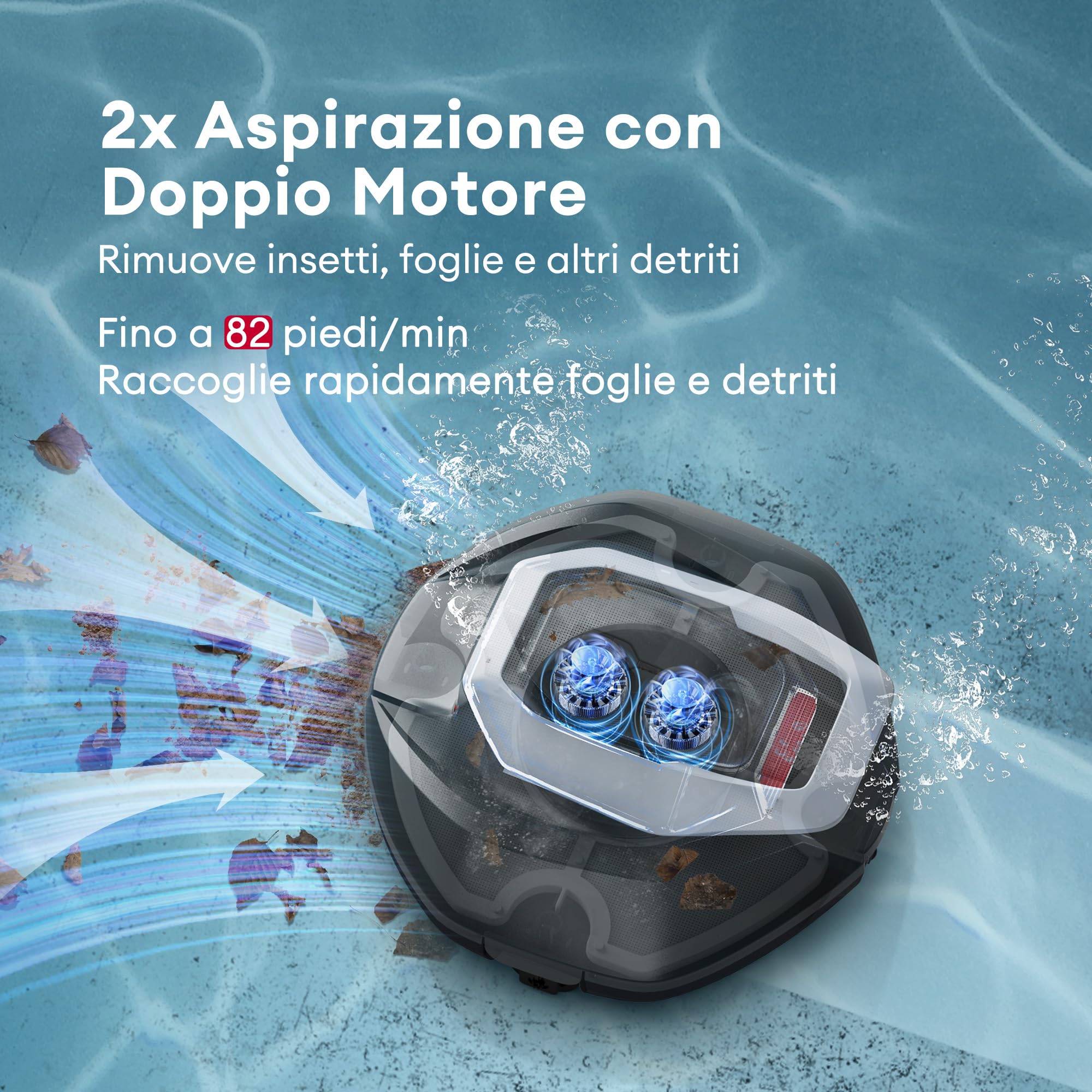 Ultenic Pooleco 10 Robot Piscina Senza Fili,Doppia Filtrazione,Doppio Motore,robot piscina fuori terra, 90 Min di Pulizia,Parcheggio Automatico, per piscine fino a 80 m²
