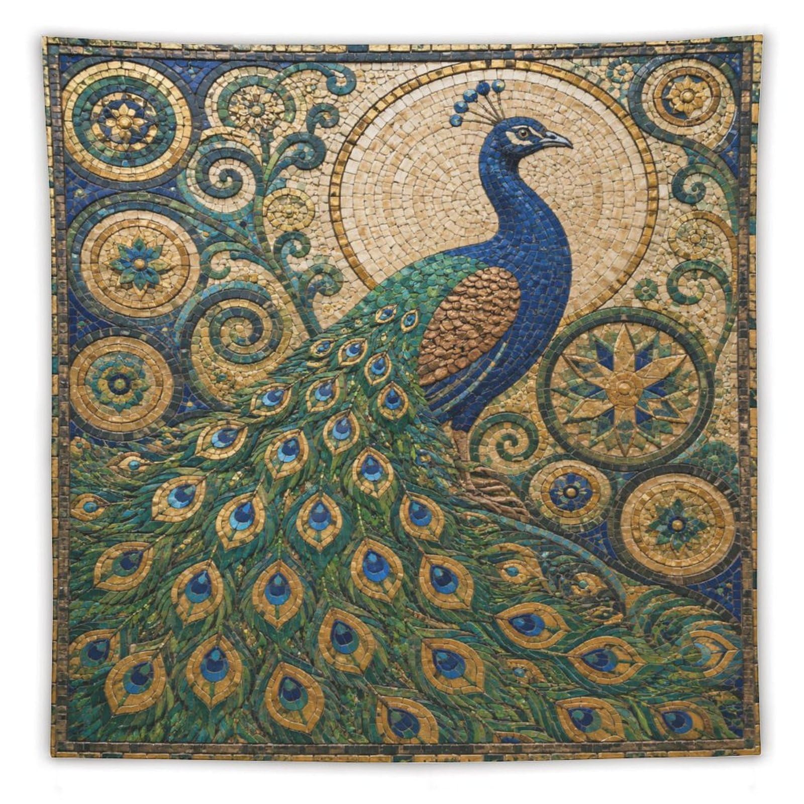 W7C8U2X3 Peacock Mosaic Wall Tapestry, Mosaic Style, Byzantine