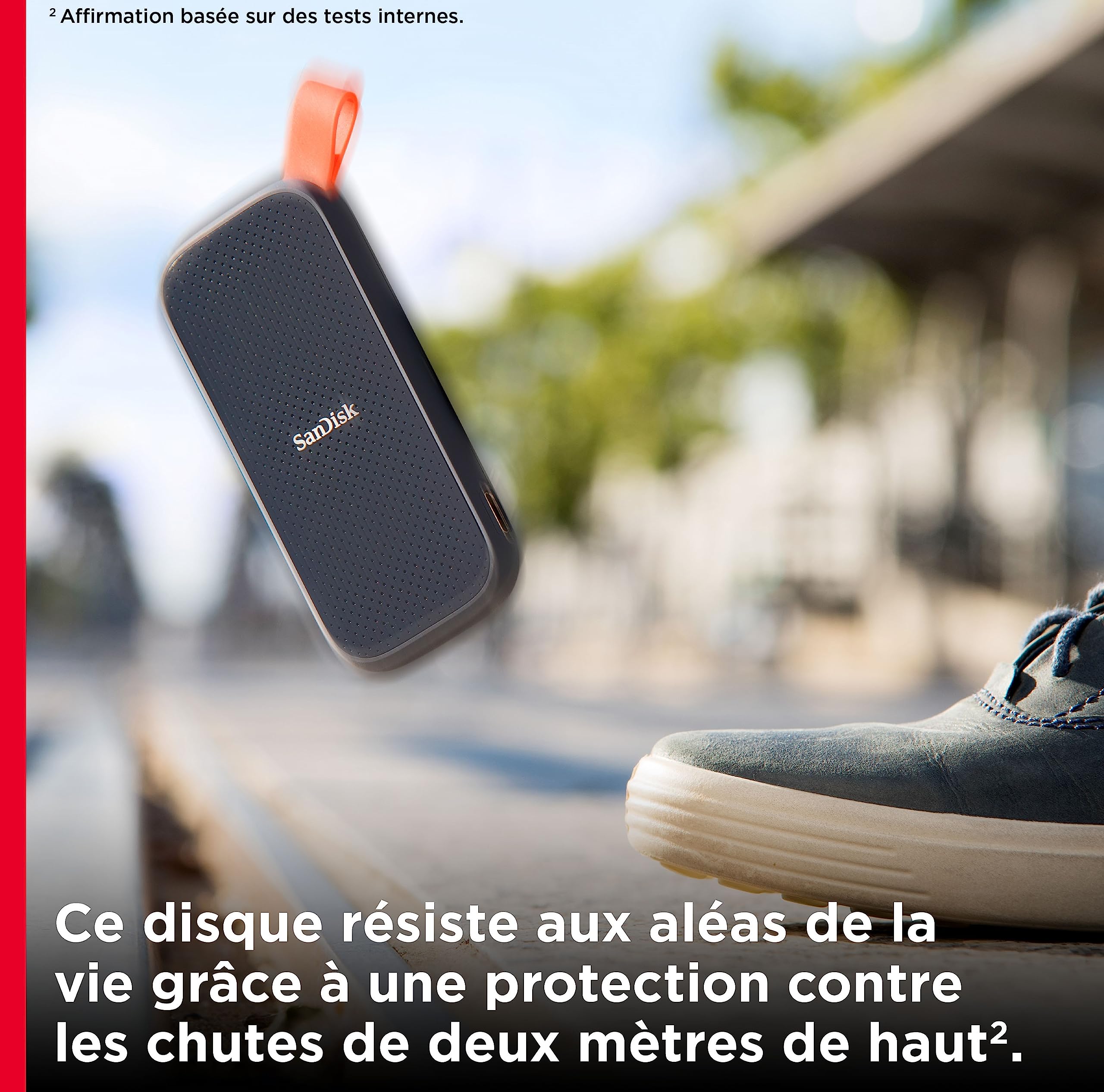 SanDisk Portable SSD 1 To (Disque SSD Externe, Portable SSD, des vitesses allant jusqu'à 800 Mo/s, Disque NVMe SSD, Robust SSD, Crochet en caoutchouc robuste, Updated Firmware) Gris