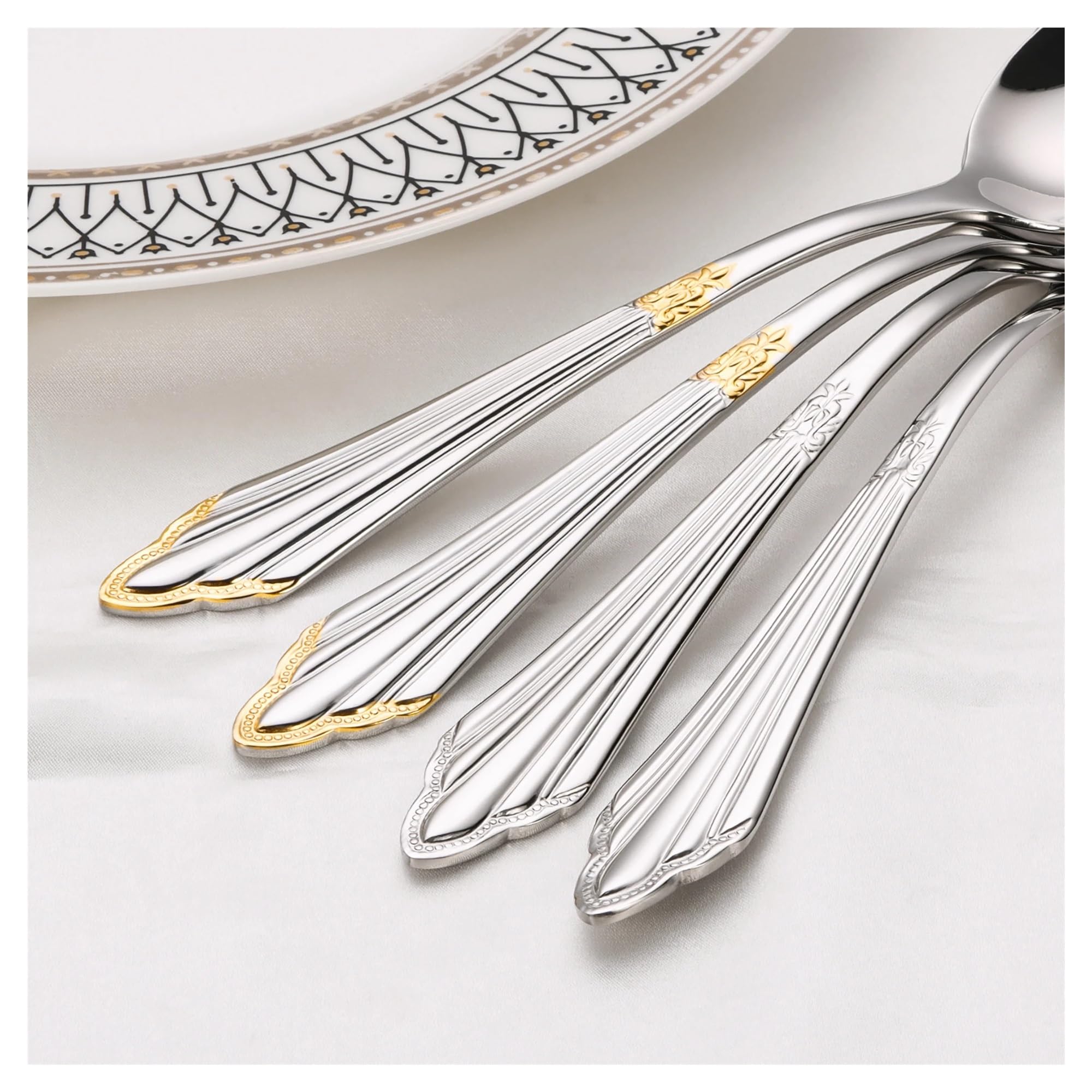 Juego de té con cuchara de café de acero inoxidable 18-10 chapado en oro de 2/3/4/5/6 piezas | Minicucharas de acero inoxidable 18-10 bañadas en oro for café y té.(5PCS-Gold Plate)