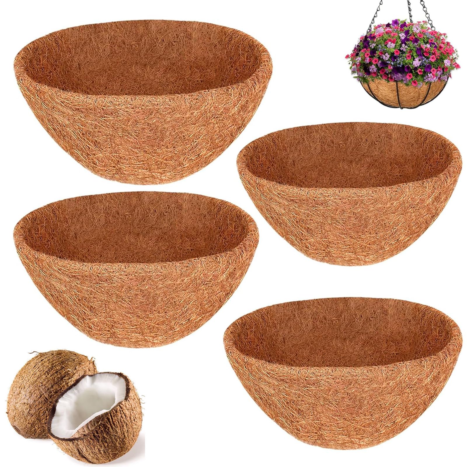 Doublures fibres coco rondes 12 In lot de 4 pour suspensions et jardinières