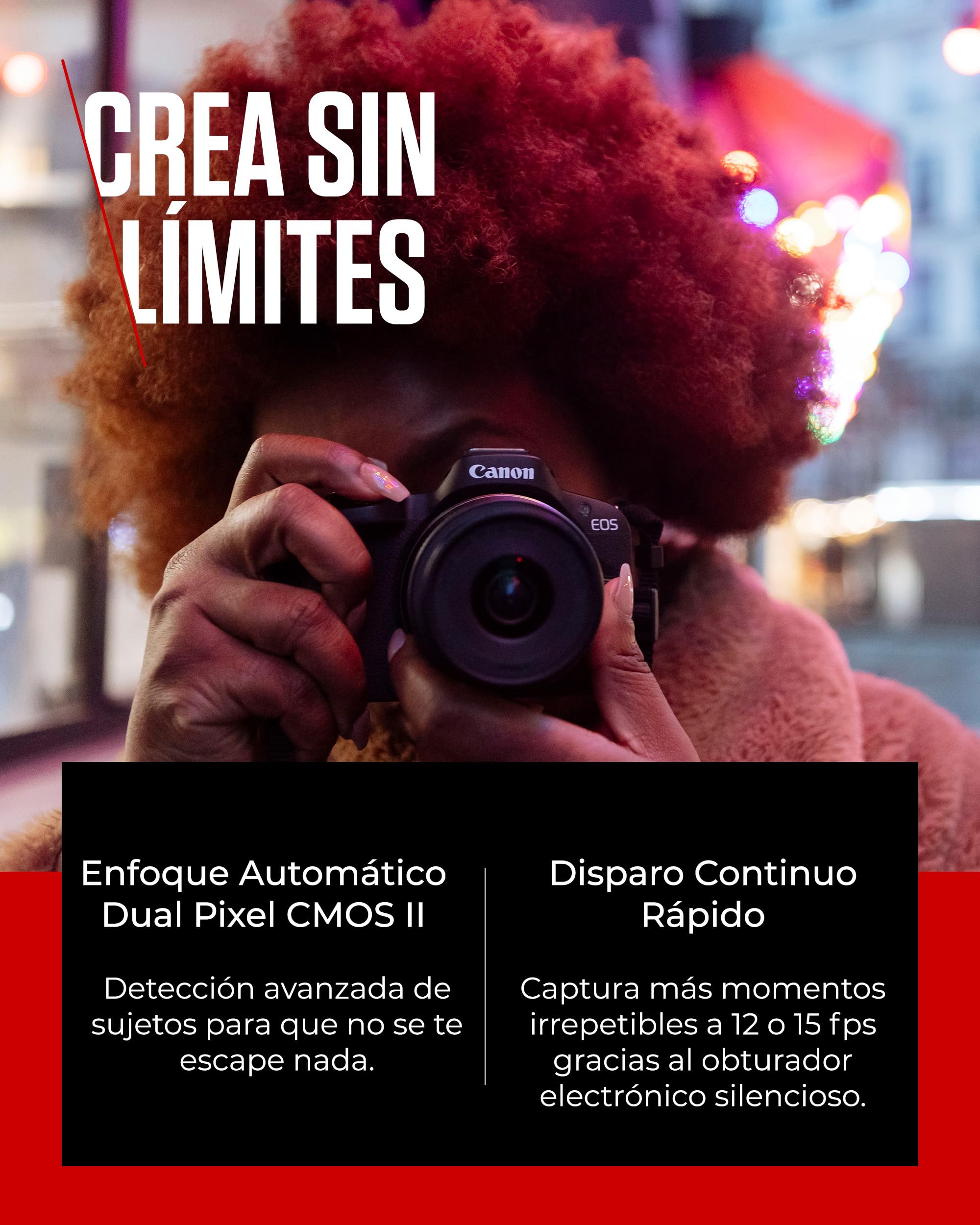 Canon EOS R50 Cuerpo Cámara Mirrorless + Objetivo RF-S 18-45 mm + RF 75-300mm Kit Doble Zoom -4 EV, Vídeo 4K 30 fps, Dual Pixel CMOS AF II, Pantalla Táctil de Ángulo Variable, Negro