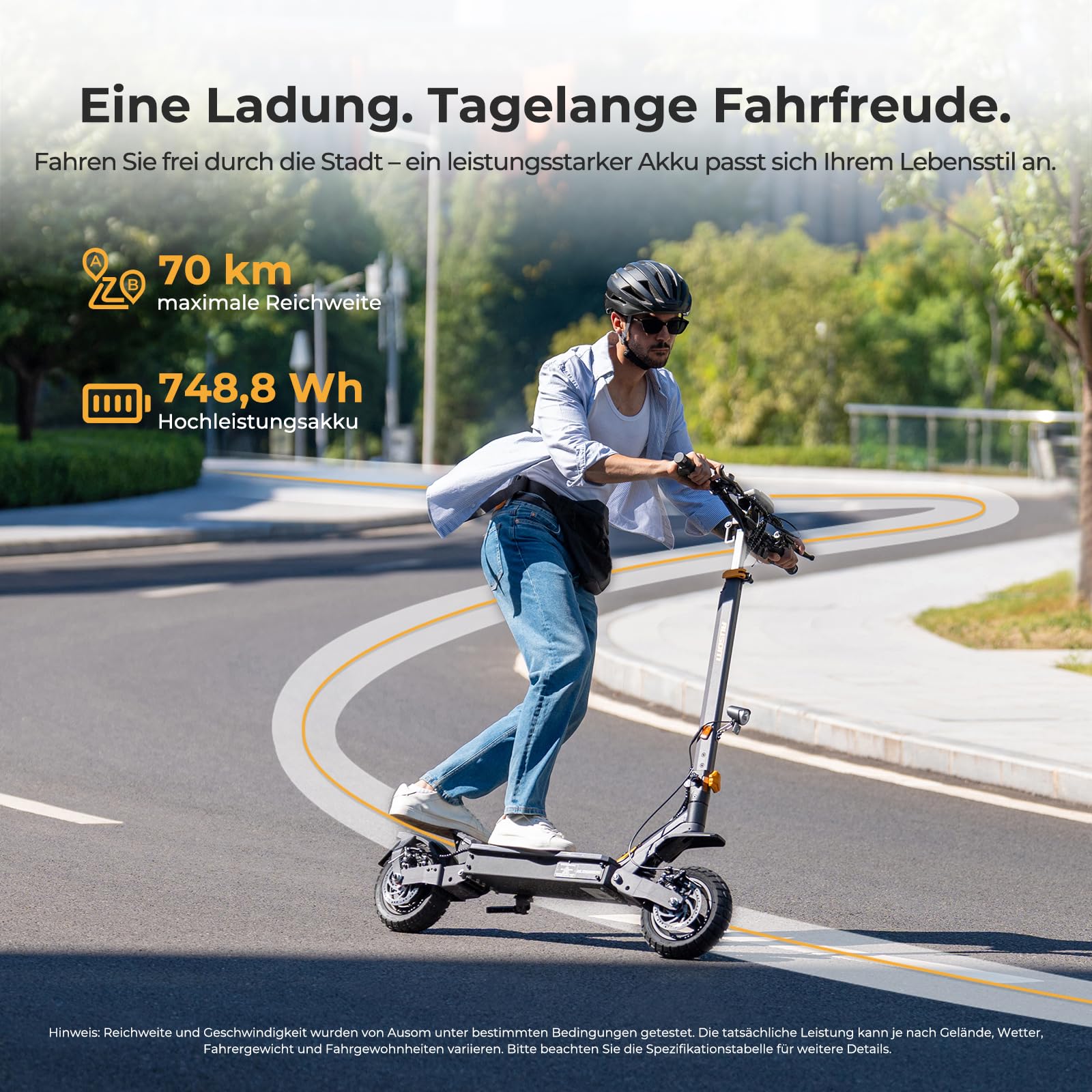 Ausom L1 E-Scooter mit Straßenzulassung (ABE), 70-90km Reichweite, 500W Motor, Max.20 km/h, Faltbarer Offroad Elektroroller für Erwachsene mit Duale Schwingarmdämpfer, Dual-Disc-Bremsen