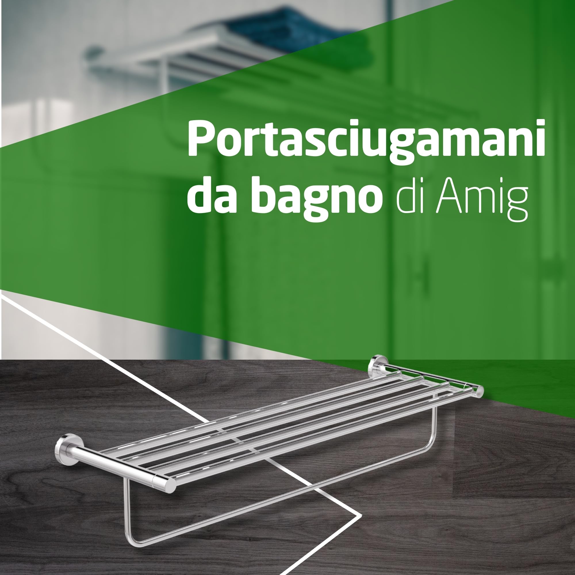 Amig - Portasciugamani da bagno a ripiano Mod. Gorliz-1 | Supporto da parete Con viti incluse | 655 x 132 x 205 mm | Acciaio inossidabile e Zamak | Argento | Cromo lucido