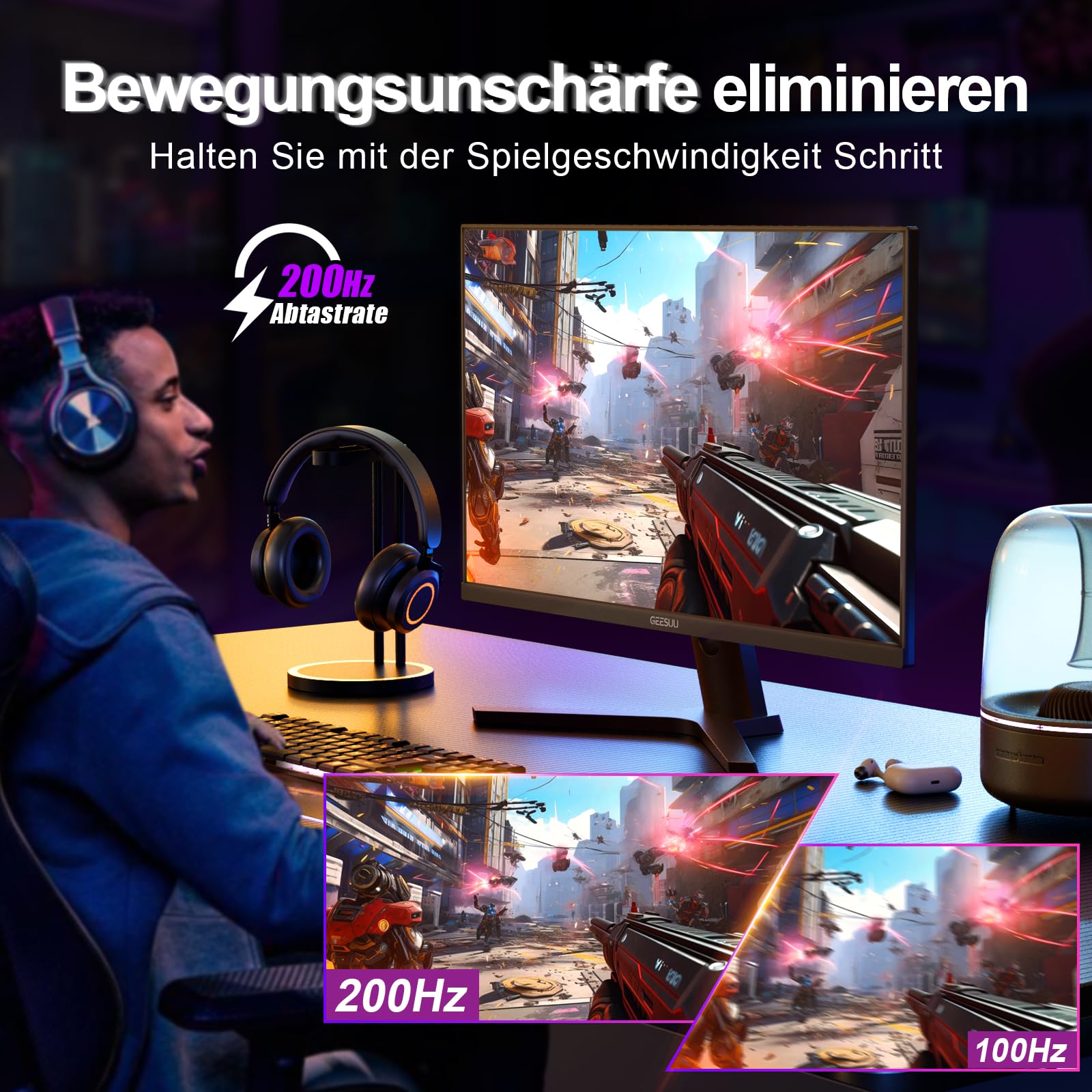 27 Inch Gaming Monitor, Computer Monitors 200Hz, PC Display QHD 1440p, IPS, 1ms, 95% DCI-P3, Eye-Care, Lowblue, HDMI 2.1 & DP 1.4