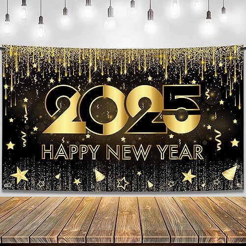 KatchOn, Cartel de feliz año nuevo extra grande – 72 x 44 pulgadas | Fondo de Año Nuevo 2025 para decoraciones de Año Nuevo 2025 | Cartel de Año