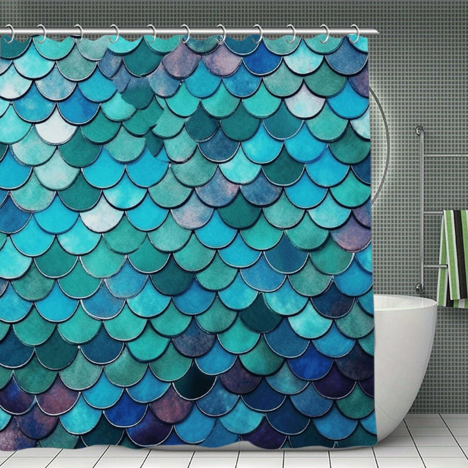 VstaDank Mermaid Bath Curtain Elegant Heavy Duty Shower Curtains 70x70 in Rustic Farmhouse Cloth Shower Curtains Neutral Modern Bath Curtain for Bathroom