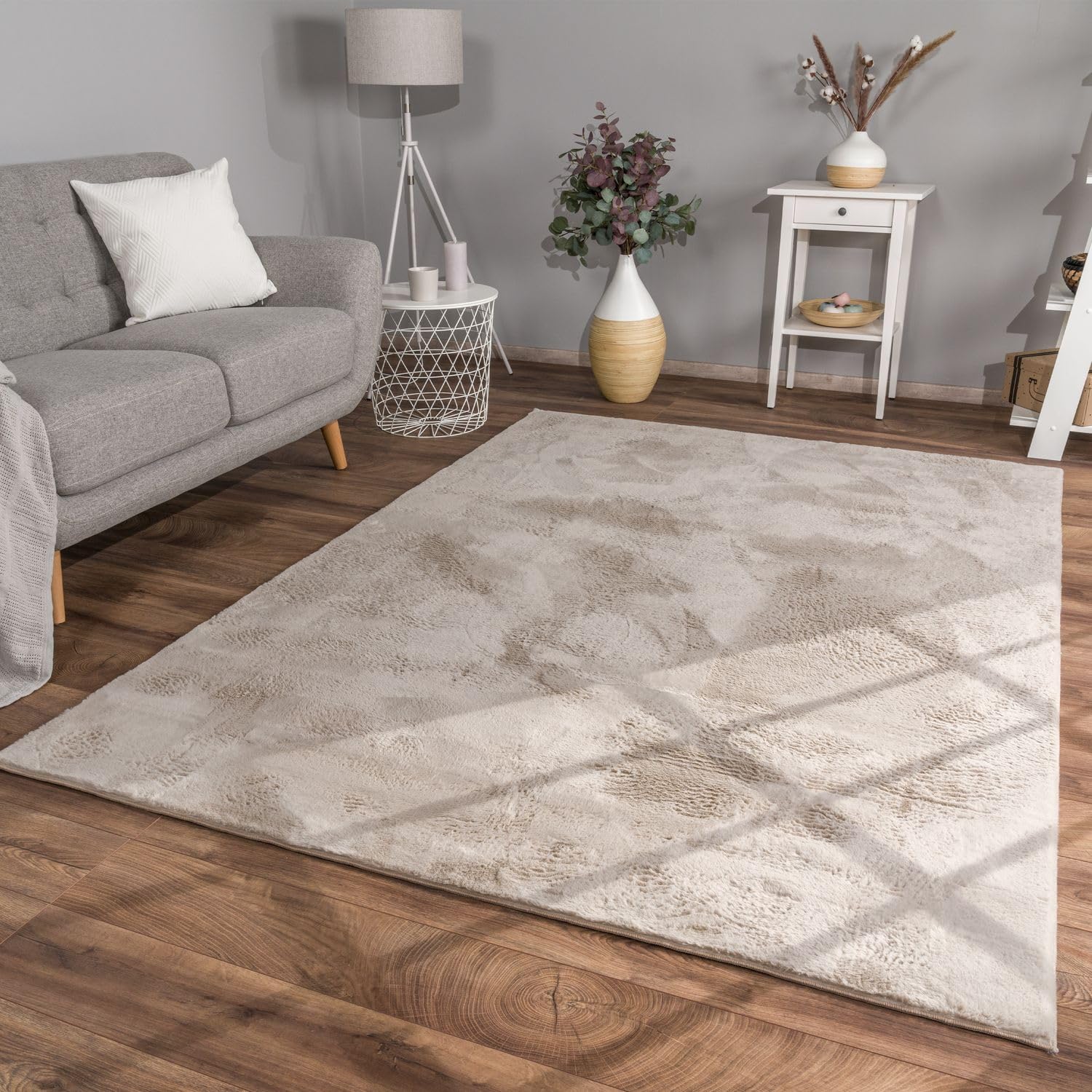 Alfombra De Pelo Largo Suave Monocromo Moderna, Color:Beige, Tamaño:200x280 cm