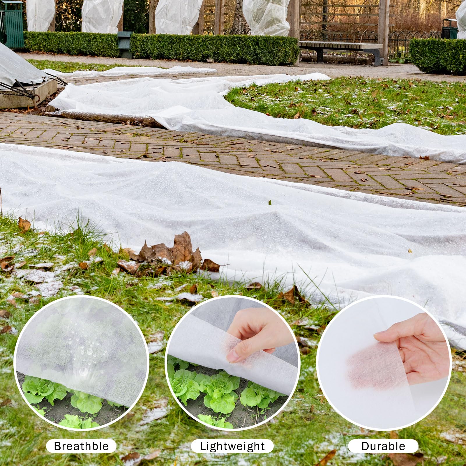 Uiifan 3 cubiertas para plantas de protección contra la congelación de 10 x 33 pies, cubierta de fila flotante reutilizable, cubierta de cama de jardín, manta de tela contra heladas para plantas al