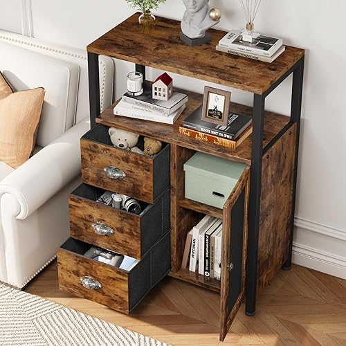 Miniatura 6 de Homeiju Bathroom Floor Storage Cabinet Organizer with 3 Removable Drawers and 1 Door, Industrial Floor Storage Cabinet for Kitchen, Living Room,