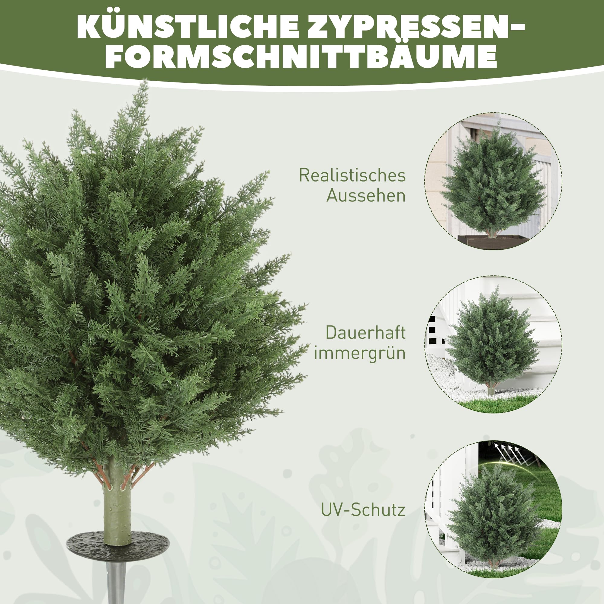 HOMCOM 2er-Set Künstliche Pflanzen 40 cm UV-beständige Kunstpflanze | Zypresse, 387 Blättern, Erdspieß, Wohnzimmer, Schlafzimmer, Büro, Garten