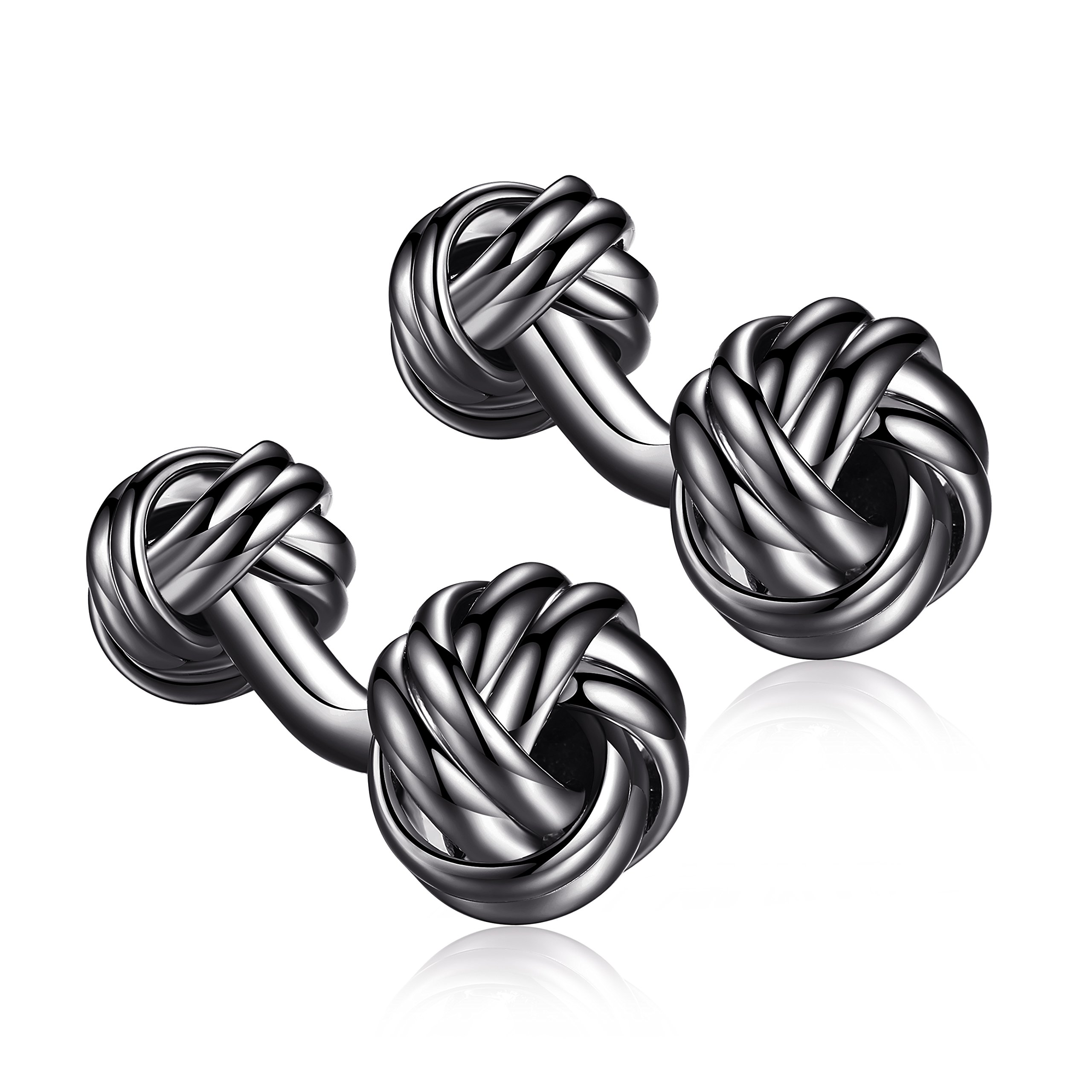 HONEY BEARBow Cufflinks Set for Men - Rectangular Brushed Stainless Steel for Business Wedding