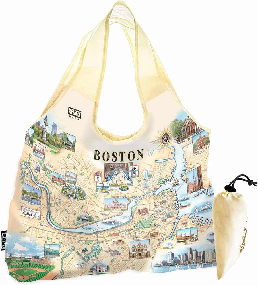 Amazon.com: Xplorer Maps Boston Map Pouch Tote with Handles